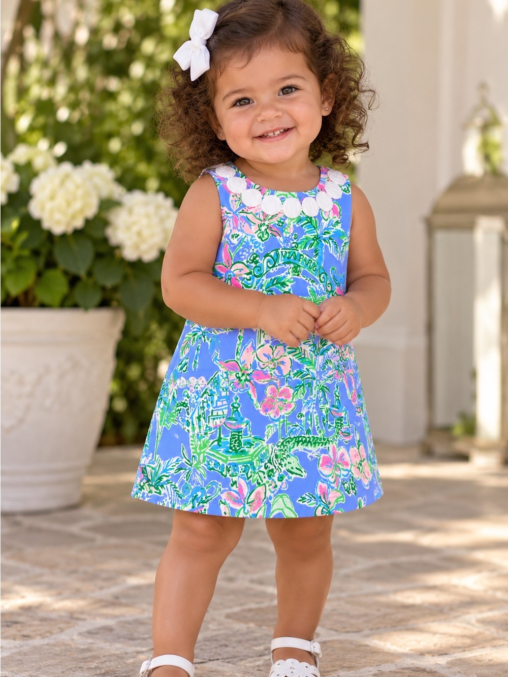 Lilly Pulitzer Baby Girl’s Tropical Print Shift Dress Pink and Blue 12-18 Months